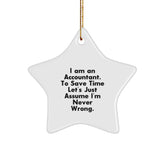 Accountant Gifts for Men or Women, Funny Star Ornament, 'I Am An Accountant. To Save Time Let's Just Assume I'm Never Wrong.' Christmas Decor - Image 1